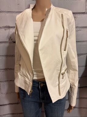 NWT Size 6 WHBM White Moto Jacket Asymmetric Style